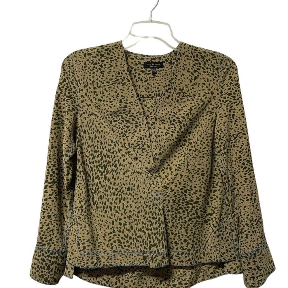rag & bone Green Puff Sleeve Wrap Blouse